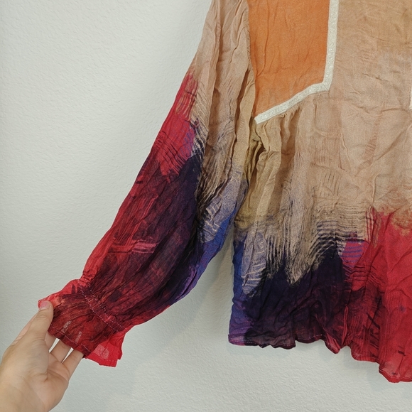 Bl^nk London x Anthropologie MIRANDA Brush Strokes Eclectic Red Sheer Top PS - Picture 10 of 15